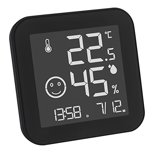 TFA Dostmann Digitales Thermo-Hygrometer Black & White, 30.5054.01, E-Ink Display, Innentemperatur, Luftfeuchtigkeit, Max Min Werte, Uhrzeit und Datum, schwarz