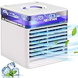 Micacorn Mobile Klimageräte, USB Air Cooler, 4 in 1 Klimaanlage, Luftbefeuchter und Luftreiniger, Desktop Luftkühler mit 3 Geschwindig Keitsstufen & 7 Stimmungslichtern für Zuhause und Büro(White)