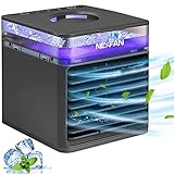 Micacorn Mobile Klimageräte, USB Air Cooler, 4 in 1 Klimaanlage, Luftbefeuchter und Luftreiniger, Desktop Luftkühler mit 3 Geschwindigkeitsstufen & 7 Stimmungslichtern für Zuhause und Büro(Black)